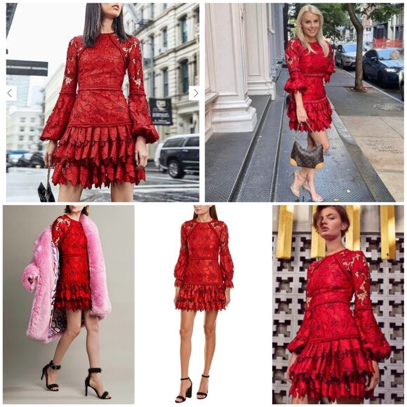 Beulah Scarlet Red Floral Lace Fransisca Mini Dress - Picture 4 of 11